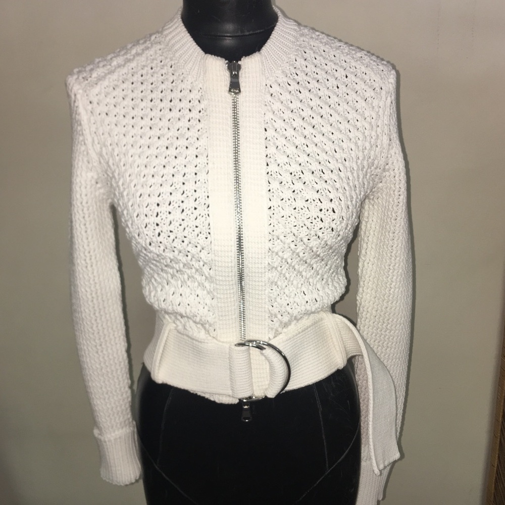 L3.1 Phillip Lim Cable Knit Zip-Up Biker Sweater